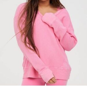 Aerie WOW Offline Waffle PINK Thermal Voop W/  Thumb Holes XS NWT